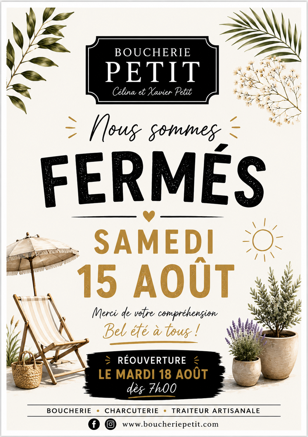 Fermeture samedi 15 août