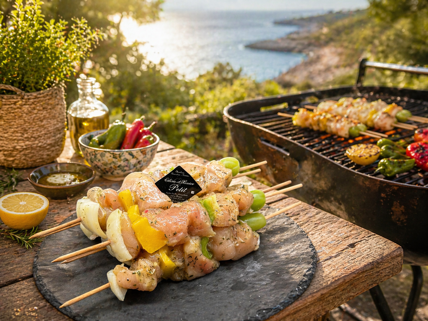 Brochette de poulet mariné (prix moyen d'une brochette)