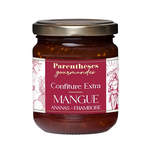 Confiture mangue, ananas, framboise (pot de 250g)